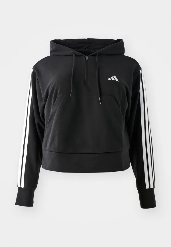 ESSENTIALS 3 STRIPES  QUARTER-ZIP PLUS SIZE - Kapuzenpullover - black/white