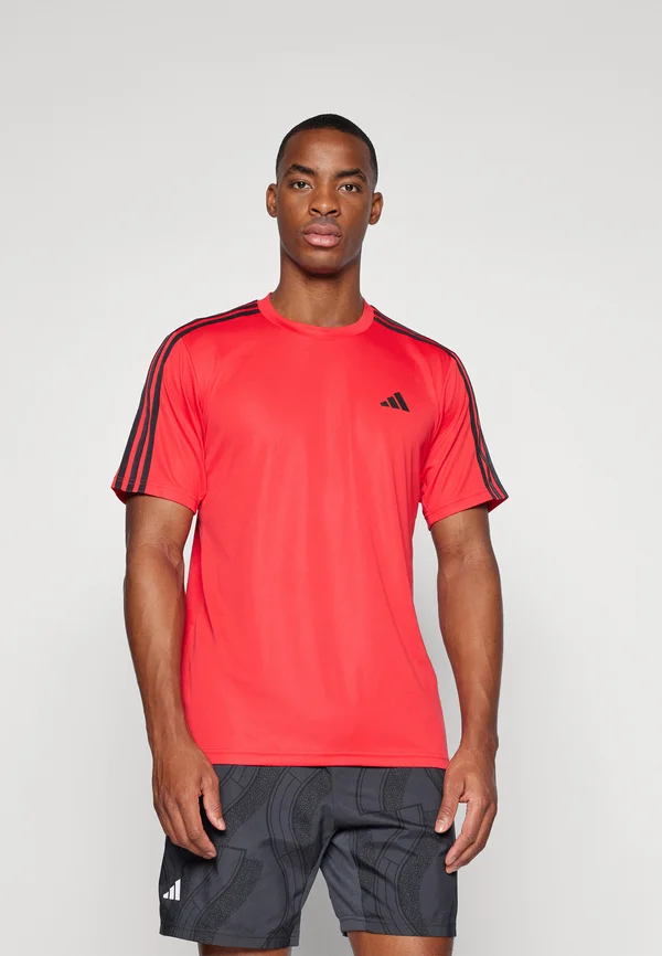 ESSENTIALS 3-STRIPES - Sport T-Shirt - pure ruby/black