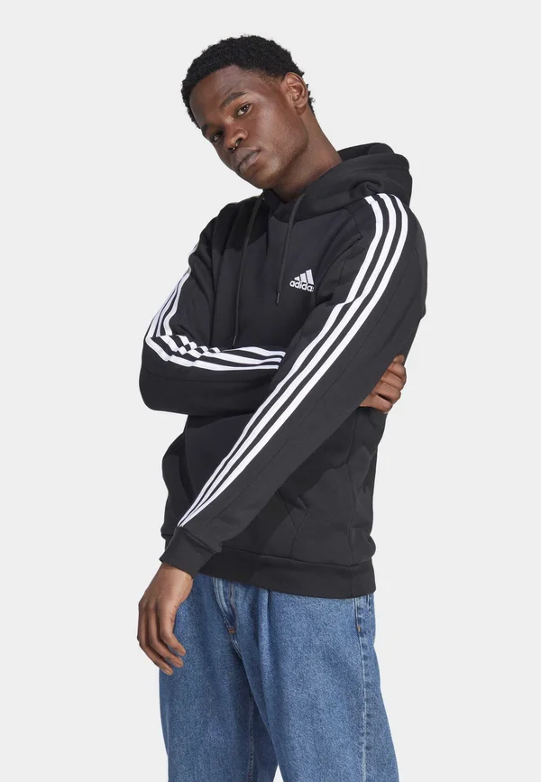 ESSENTIALS FLEECE 3-STRIPES - Kapuzenpullover - black