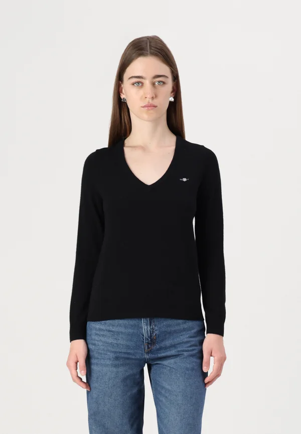 EXTRAFINE V NECK - Strickpullover - black