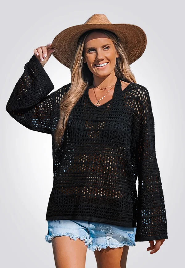 EYELET COVER UP - Strickpullover - black