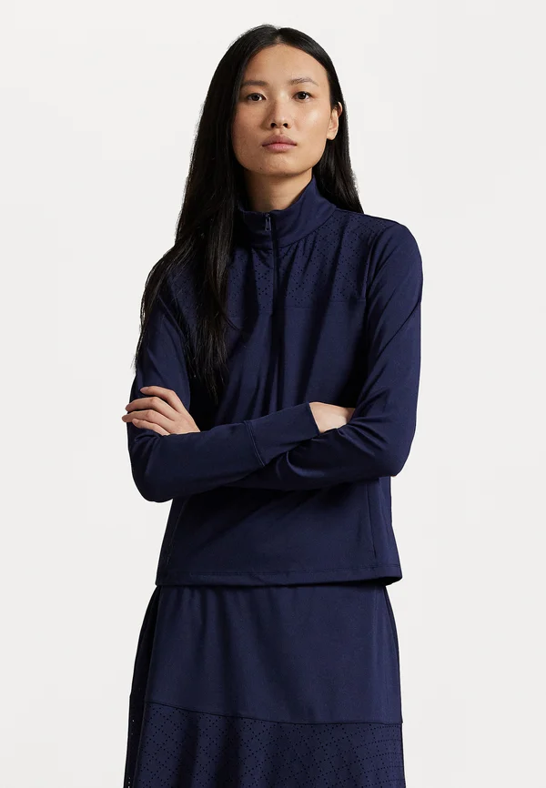 EYELET-PANEL INTERLOCK QUARTER-ZIP - Langarmshirt - refined navy