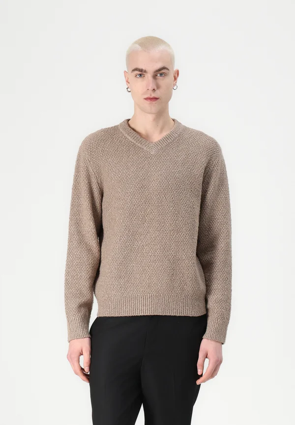 EZRA V NECK - Strickpullover - greige