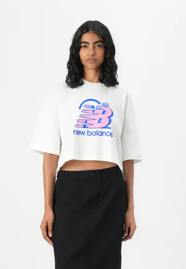 FACE OKA SMILE CROPPED TEE - T-Shirt print - white