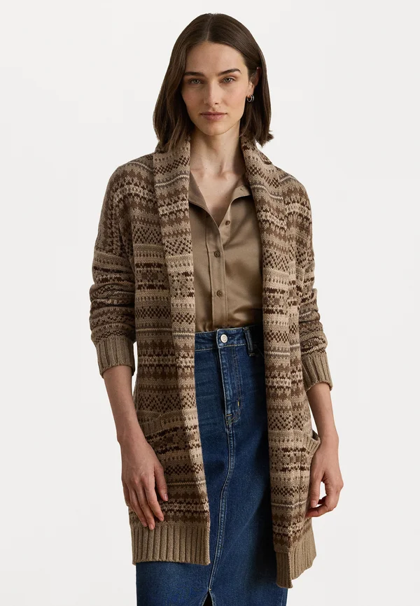 FAIR ISLE BELTED WOOL-BLEND CARDIGAN - Strickjacke - Brown