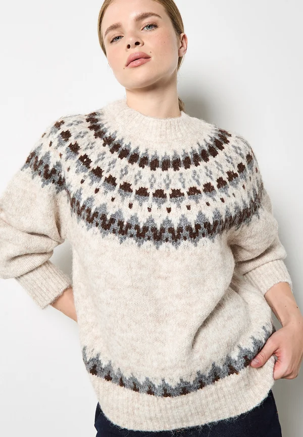 FAIR ISLE FLUFFY - Strickpullover - stone
