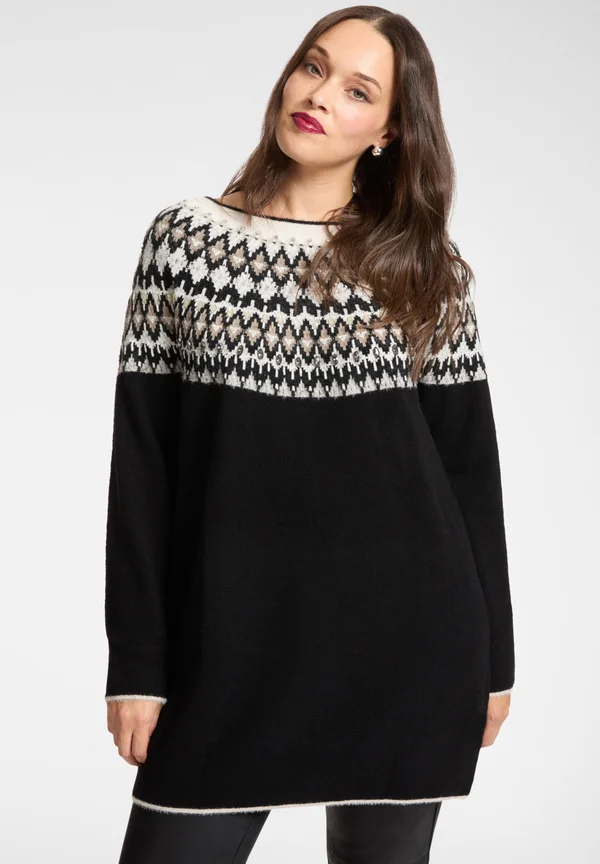 FAIR ISLE RICAMATA A MANO - Strickpullover - nero