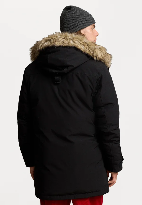 FAUX FUR TRIM DOWN HOODED COAT - Daunenmantel - black