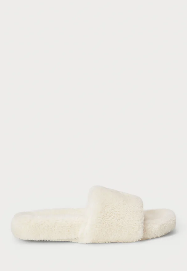 FAUX-SHEARLING OPEN-TOE SLIPPER - Hausschuh - cream/khaki