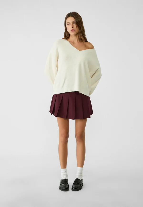 FELTED V-NECK - Strickpullover - mottled beige