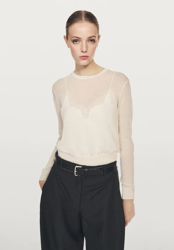 FINE SEMI-SHEER WITH CREW NECK - Strickpullover - white