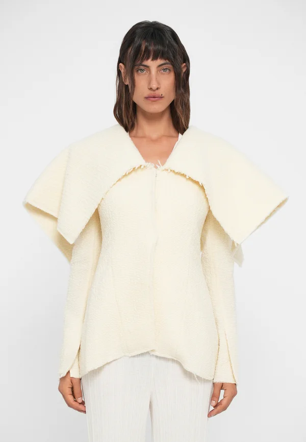 FITTED JACKET WITH BIG COLLAR - Strickjacke - ecru