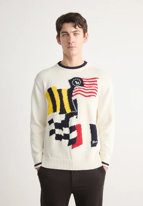 FLAG INTARSIA C NECK - Strickpullover - eggshell