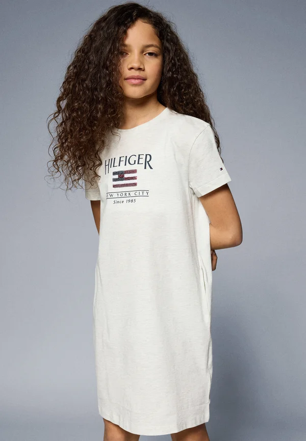 FLAG TEE DRESS - Jerseykleid - snow white heather