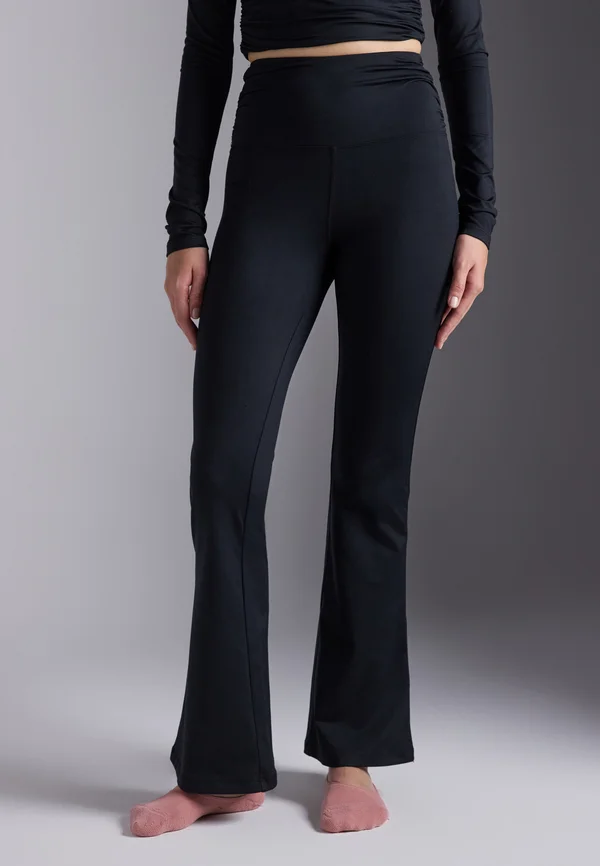 FLARED HIGH RISE LEGGINGS WITH SIDE RUCHING - Tights - black