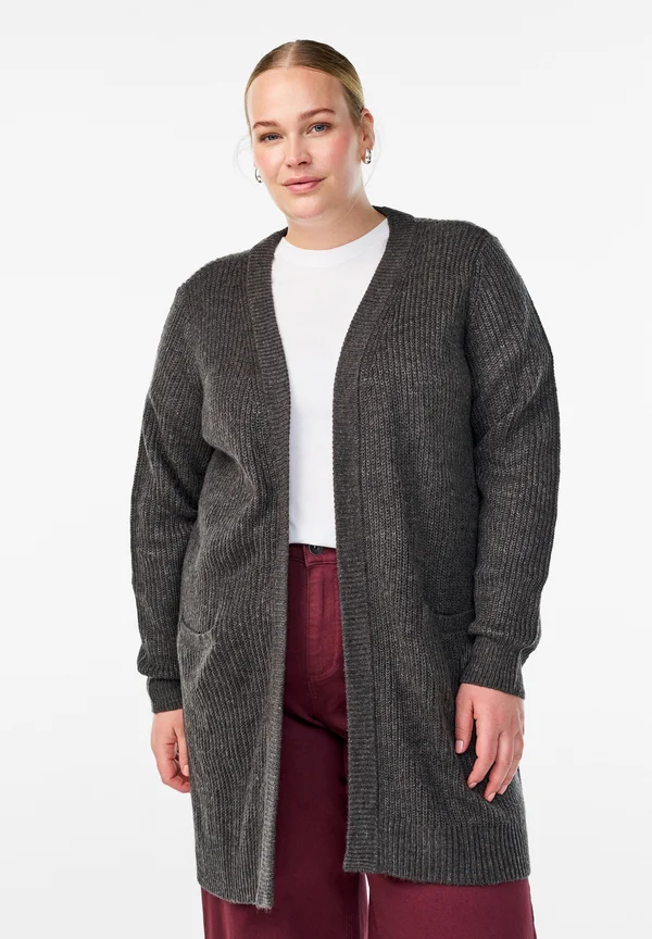 FLASH - LANGE MIT TASCHEN - Strickjacke - dark grey melange