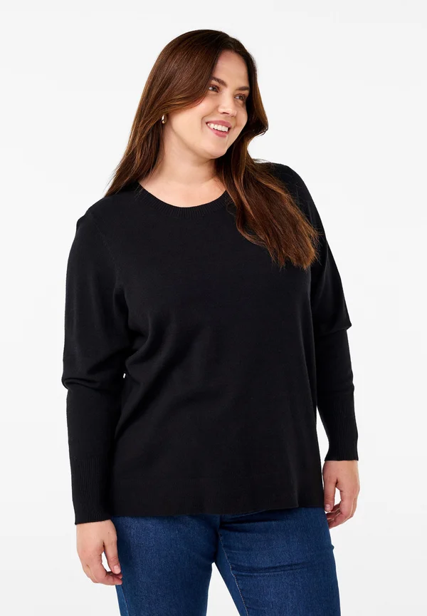 FLASH MIT RUNDHALSAUSSCHNITT - Strickpullover - black