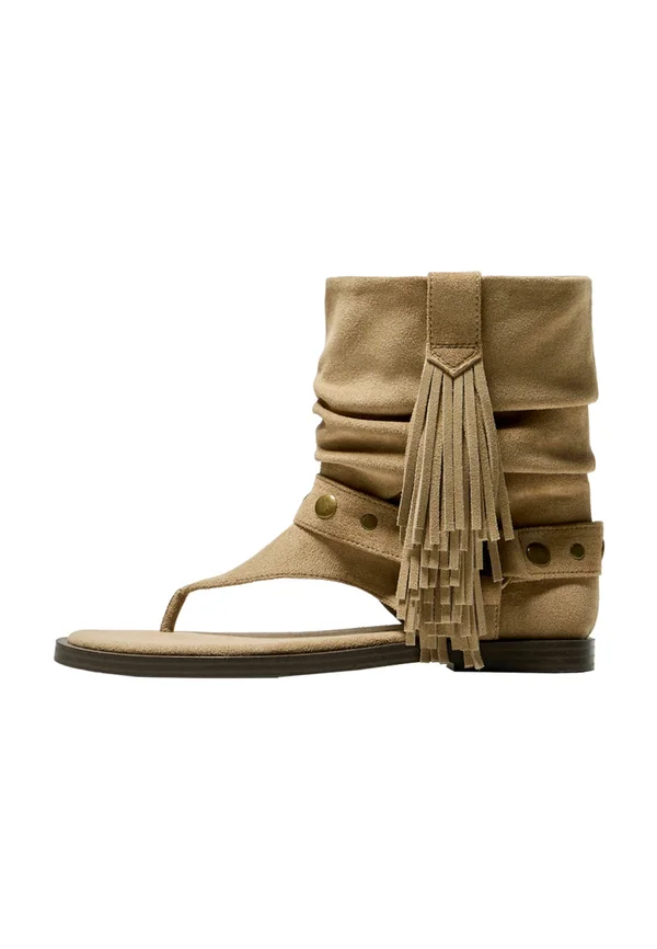 FLAT WITH FRINGING - GAITER  - Schaftsandale - sand