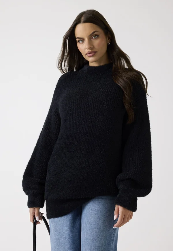 FLAUSCH-PULLOVER - Strickpullover - schwarz