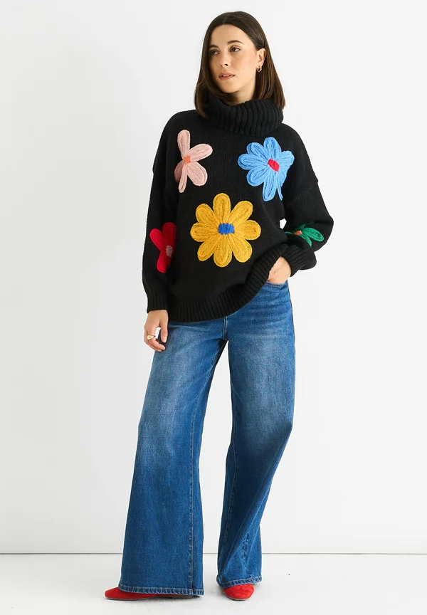 FLORAL APPLIQUE - Strickpullover - schwarz