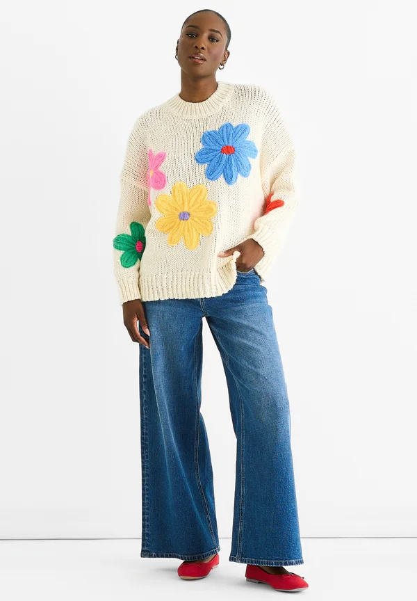FLORAL CROCHET - Strickpullover - off-white