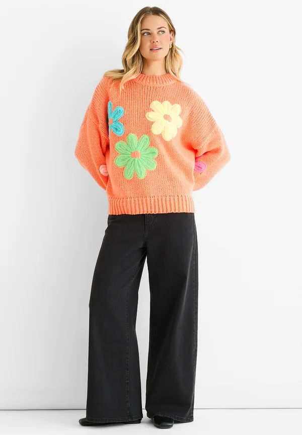 FLORAL CROCHET - Strickpullover - orange