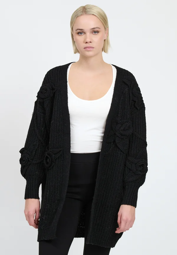 FLOWER APPLICATION  - Strickjacke - black