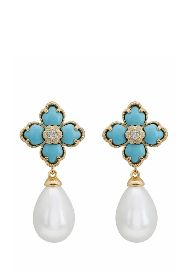 FLOWER CLOVER PEARL DROP TURQUOISE - Ohrringe - white
