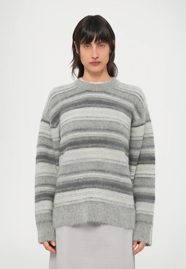 FLUFFY STRIPE CREW - Strickpullover - grey