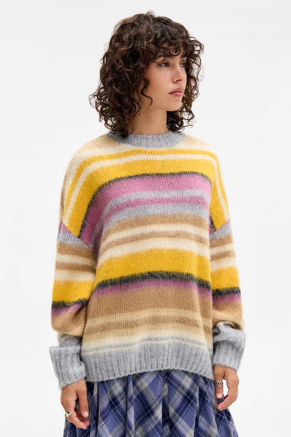 FLUFFY STRIPE JUMPER - Strickpullover - yellow