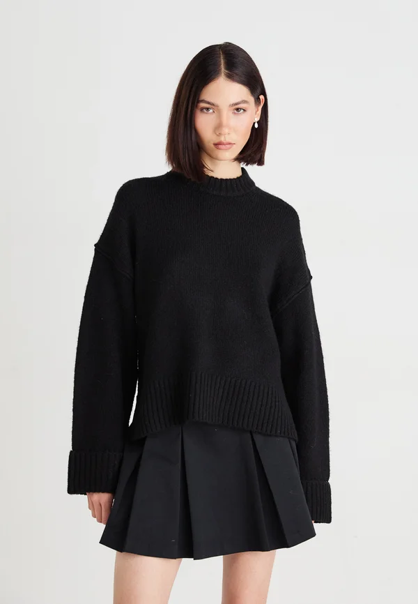 FOLDED SLEEVE SWEATER - Strickpullover - black