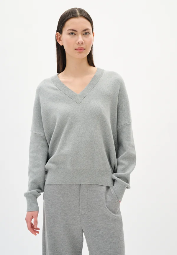 FOSTER V-NECK - Strickpullover - medium grey melange