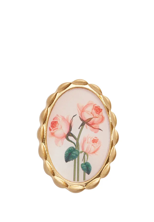 Framed roses - Brosche - pink and gold coloured