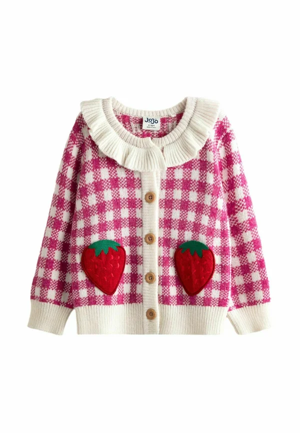 FRILL-NECK APPLIQUÉ - Strickjacke - pink strawberry gingham