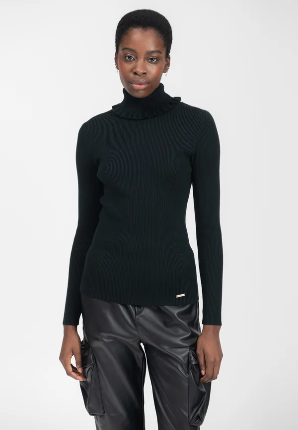 FRILLED COLLAR  - Strickpullover - black