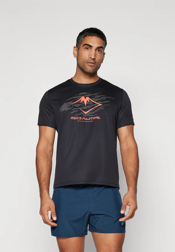 FUJITRAIL LOGO TOP - T-Shirt print - performance black/carbon/coral reef