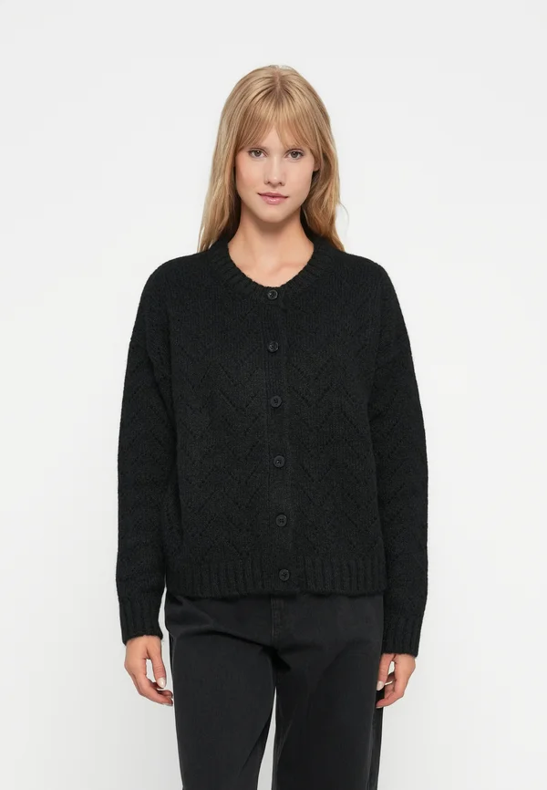 FUZZY TEXTURE CARDI - Strickjacke - black