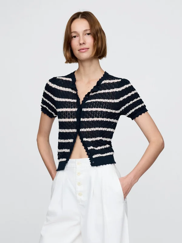 GAP X DOEN STRIPE BUTTON THROUGH - Strickjacke - navy uniform