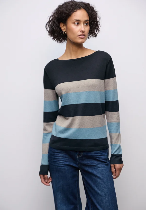 GESTREIFTER PULLOVER - Strickpullover - blau