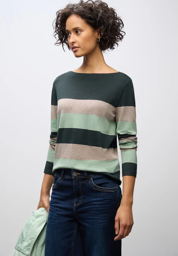 GESTREIFTER PULLOVER - Strickpullover - grün