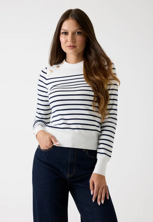 GESTREIFTER - Strickpullover - mehrfarbig weiß