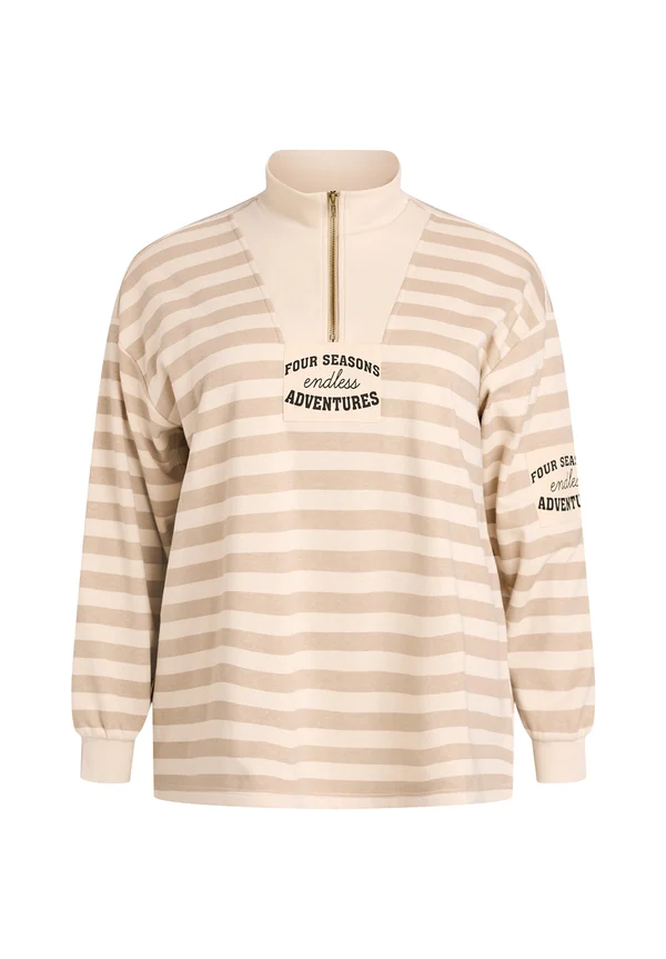 GESTREIFTES MIT STEHKRAGEN UND REISSVERSCHLUSS - Strickpullover - beige stripe