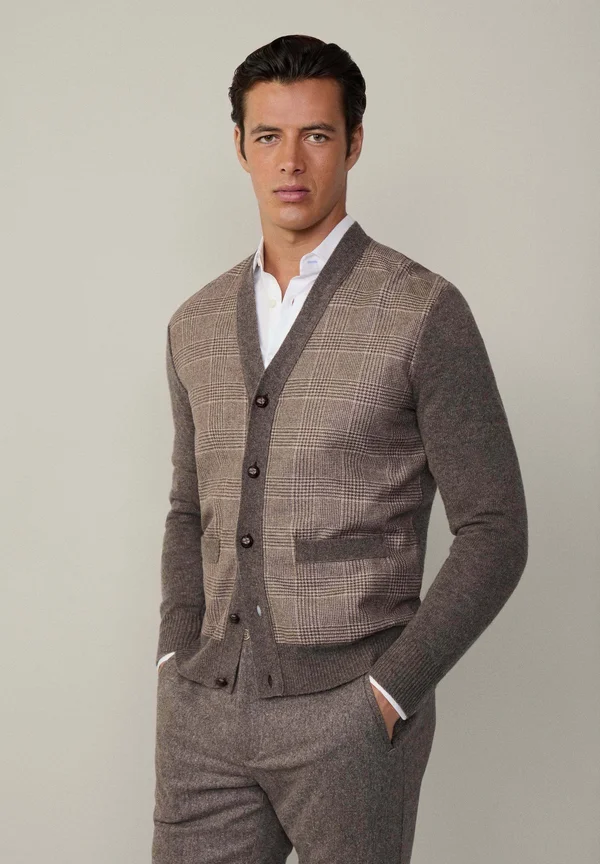 GLEN CHECK - Strickjacke - taupe beige