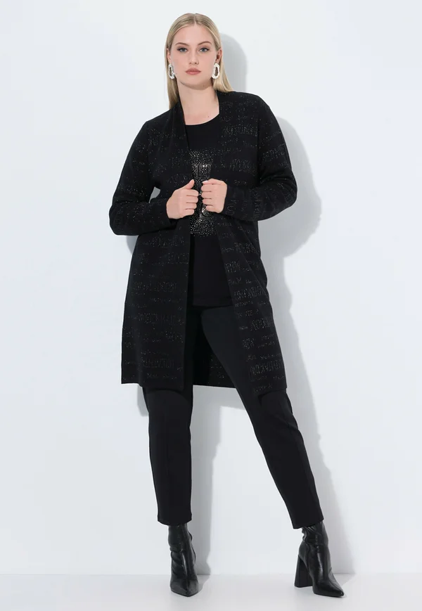 GLITZER-SCHRIFT STEHKRAGEN LANGARM - Strickjacke - black