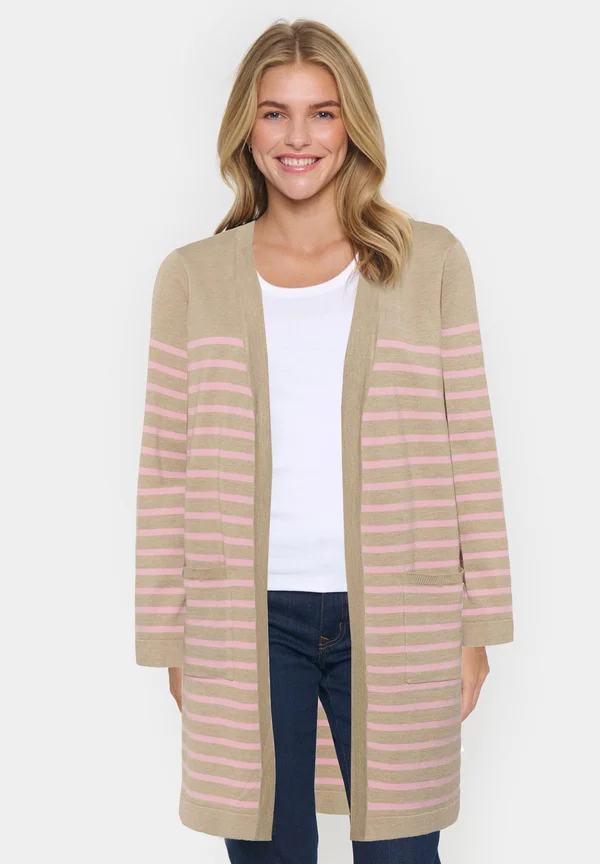 GRILA OPEN - Strickjacke - plaza taupe pink stripe