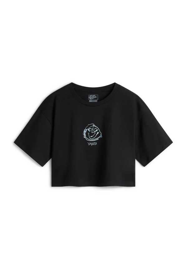 GRINNING FACE RELAXED FIT CROP - T-Shirt print - black