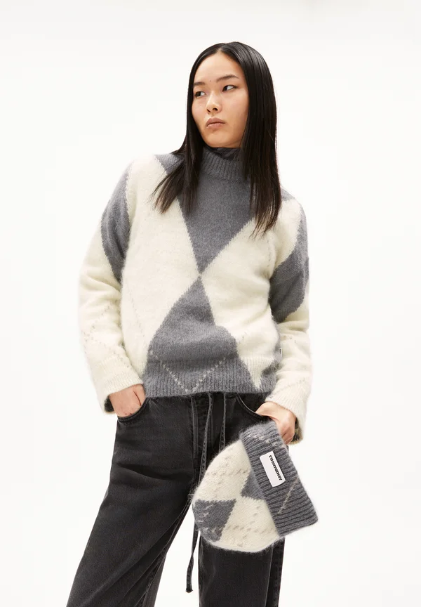 GWYNEIRAA ARGYLE - Strickpullover - iron cast oatmilk