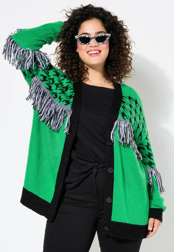 HAHNENTRITT FRANSEN LANGARM - Strickjacke - green