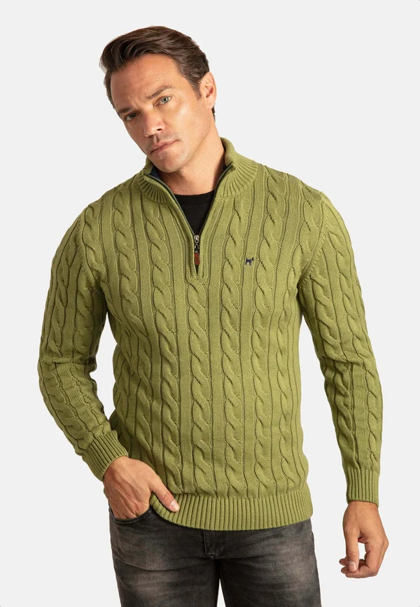 HAIR BRAID PATTERN HALF ZIP SOFT TOUCH - Strickpullover - green