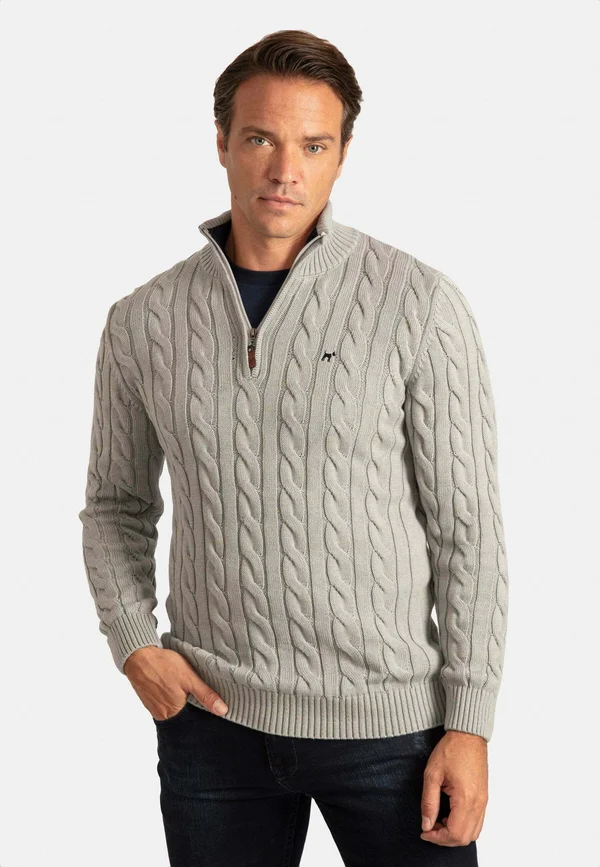 HAIR BRAID PATTERN HALF ZIP SOFT TOUCH - Strickpullover - grey melange